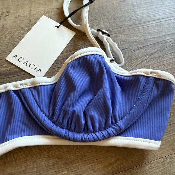 Acacia Free People Sadie Piped Ribbed Bikini Top Sapphire‎ Blue Size Petite NEW - Picture 3 of 11